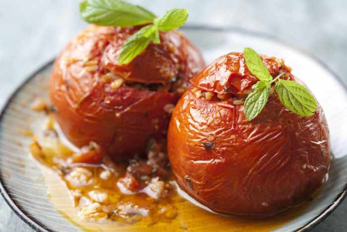 Olive Tree Mykonos restaurant photo of its stuffed tomatoes dish