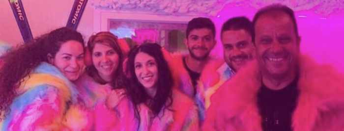 Partying in dayglo faux furs at Ice Bar Mykonos as seen in a photo from the bar page on Instagram