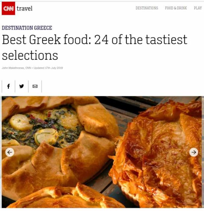 Screenshot of CNN Travel article on Best Greek food