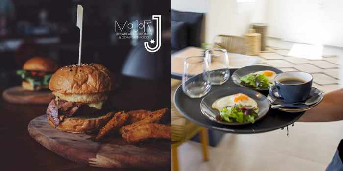 Major J restaurant Mykonos photos of its burger and egg dishes