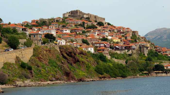 Harbour view of the town of Molyvos on Lesvos island 