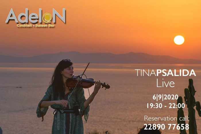 Adelon Sunset Bar Mykonos presents Tina Psalida on Sunday September 6
