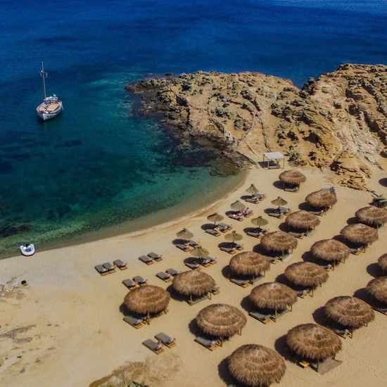 Alemagou beach club Mykonos aerial view