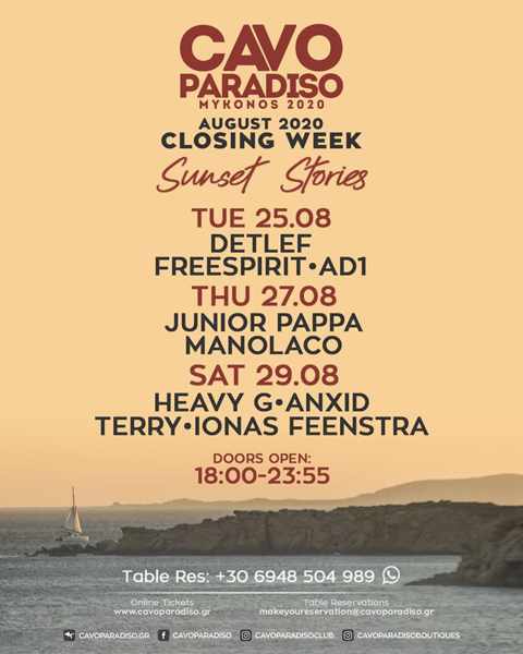 Cavo Paradiso Mykonos 2020 closing week DJ lineup