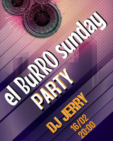 Promotional image for the El Burro Mykonos Sunday Party February 16