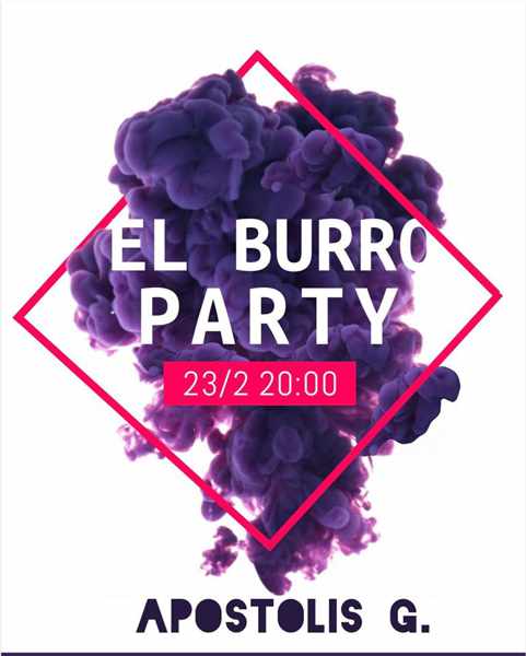 Promotional image for the Sunday Party at El Burro Mykonos on Sunday February 23