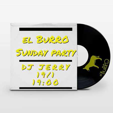 Promotional ad for the El Burro Mykonos Sunday Party with DJ Jerry on January 19