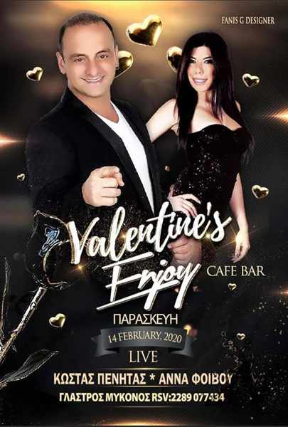 Valentine's Day party announcement by Enjoy Cafe Bar on Mykonos