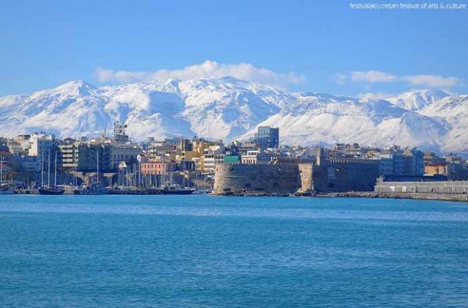 Winter view of Heraklion Crete harbourfront in a photo from the Festivalaki page on Facebook