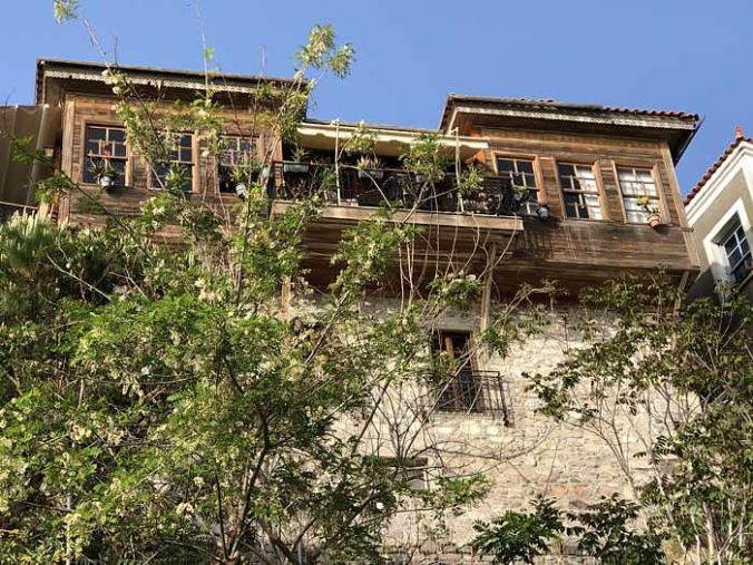 buildings in the traditional market area of Molyvos on Lesvos island