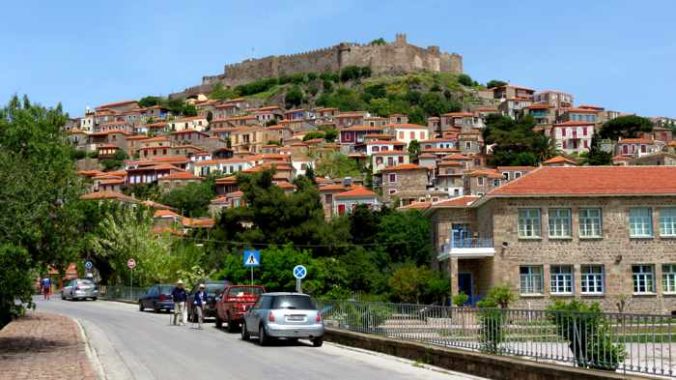 approaching the commercial area of Molyvos on Lesvos island