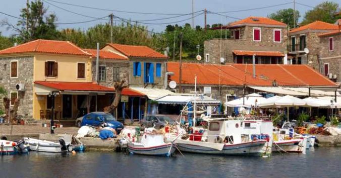 tavernas along the harbourfront at Molyvos on Lesvos island