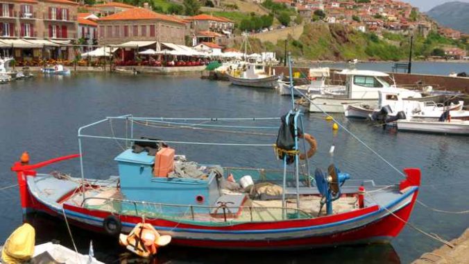 a fishing boat in Molyvos harbour on Lesvos island