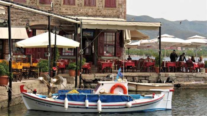 a fishing boat in the harbour at Molyvos on Lesvos island