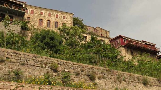 hillside buildings in Molyvos on Lesvos island