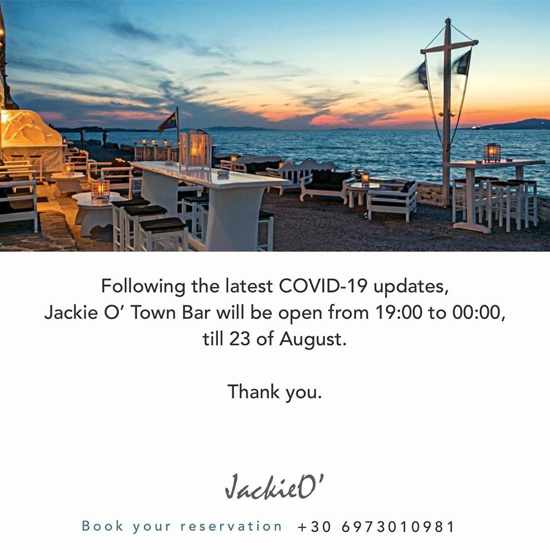 JackieO Town Bar Mykonos hours of operation during August 2020 - Copy