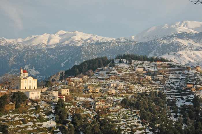 Lakkoi village in Crete seen in a winter photo from mapio.net