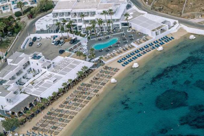 Pasaji beach restaurant and bar Mykonos aerial view photo from Facebook