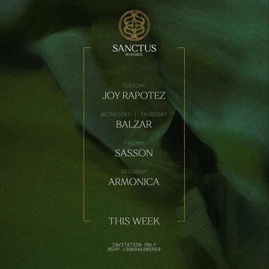 Sanctus nightclub Mykonos DJ lineup for week of July 21 to 25