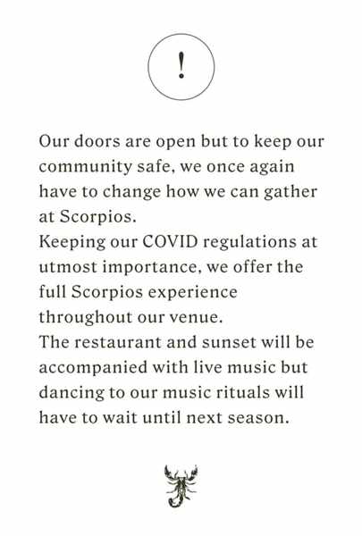 Scorpios Mykonos notice posted to social media on August 1