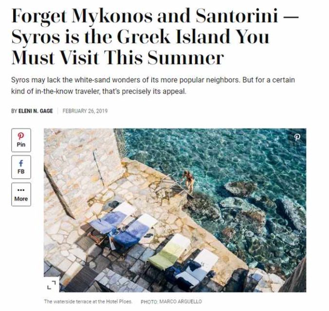 Travel + Leisure magazine article about Syros island