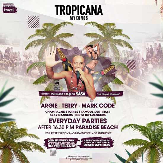 Tropicana Mykonos daily parties during summer 2020