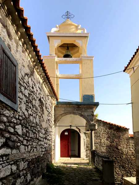 Belltower of Agios Panteleimonas Church in Molyvos on Lesvos island 