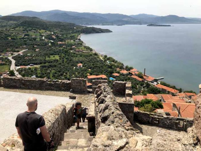 View from the flag pole tower at the Castle of Molyvos on Lesvos island