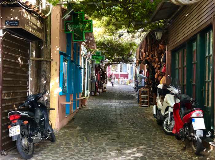 a lane in the traditional market area of Molyvos town on Lesvos island 