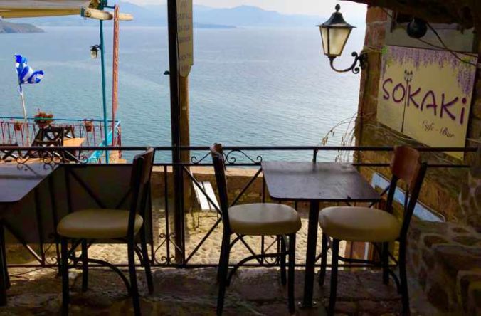 sea view seats at Sokaki cocktail bar in Molyvos on Lesvos island