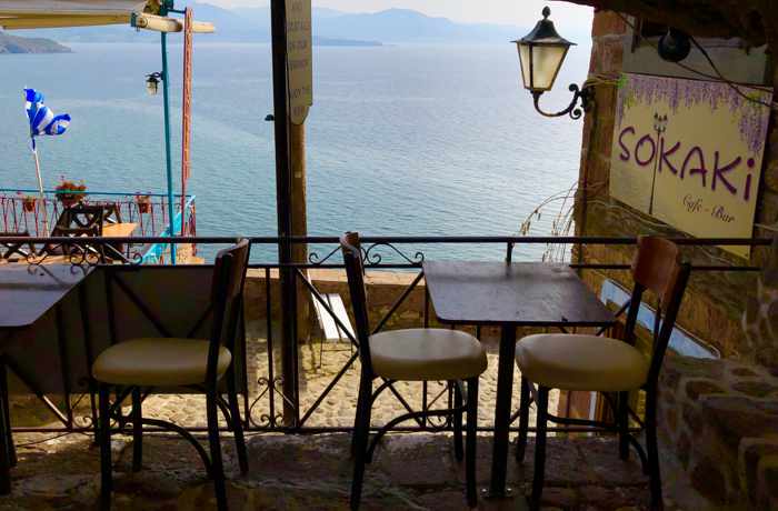 sea view seats at Sokaki cocktail bar in Molyvos on Lesvos island 