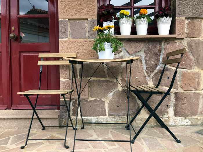 table and chairs on a small veranda in Molyvos on Lesvos island