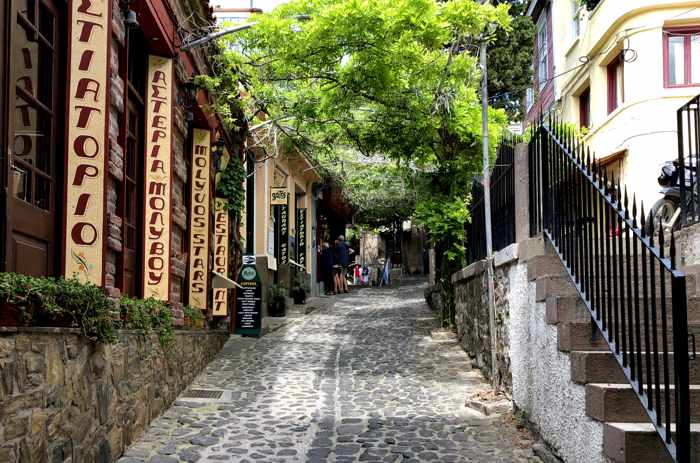 A lane in the traditional market in Molyvos on Lesvos island 