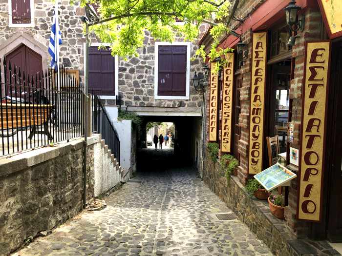 A lane in the traditional market in Molyvos on Lesvos island 