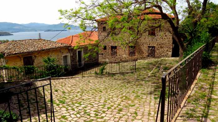 Rustic stone buildings in Molyvos on Lesvos island