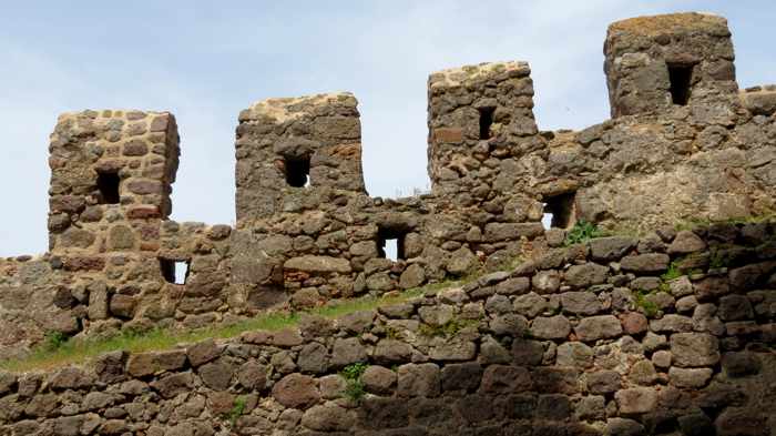 crenelated fortification wall at the Castle of Molyvos on Lesvos island