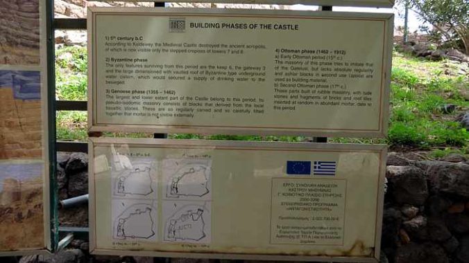 Information sign inside the Castle of Molyvos on Lesvos island