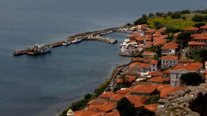 Molyvos harbour viewed from the Castle of Molyvos on Lesvos island