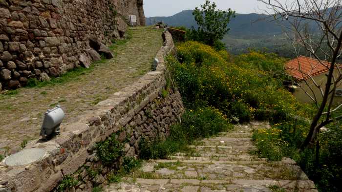 at the top of the stairs leading to the castle in Molyvos on Lesvos island