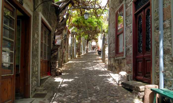 a lane in the traditional market area of Molyvos town on Lesvos island 