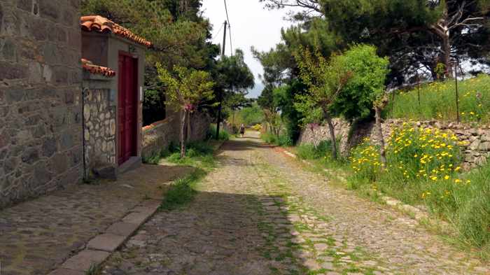 a lane in Molyvos town on Lesvos island