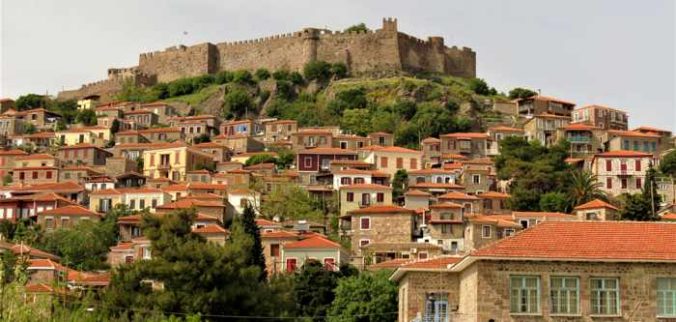 Molyvos Castle and houses in the town of Molyvos on Lesvos island