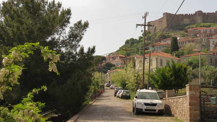 a street behind Agios Theoktisti Church in Molyvos on Lesvos island