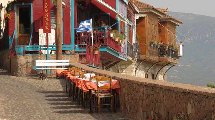 sea view seating at tavernas and bars in Molyvos on Lesvos island