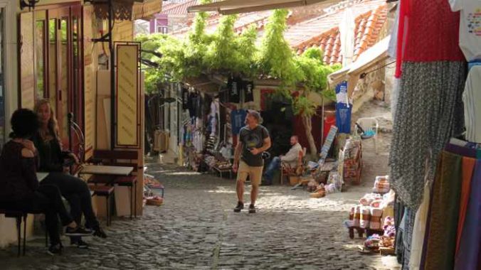 a lane in the traditional market area of Molyvos town on Lesvos island