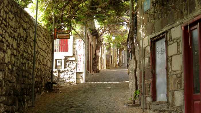 a lane in the traditional market area of Molyvos town on Lesvos island 