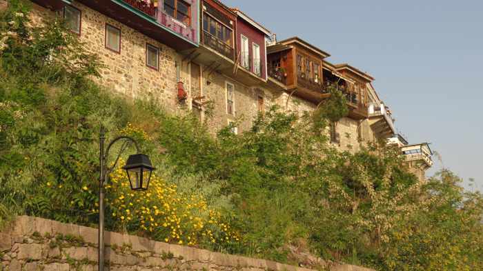 buildings in the traditional market district of Molyvos on Lesvos island