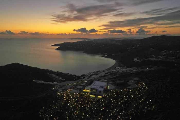 Sunset view of Panoptis Escape villas on Mykonos