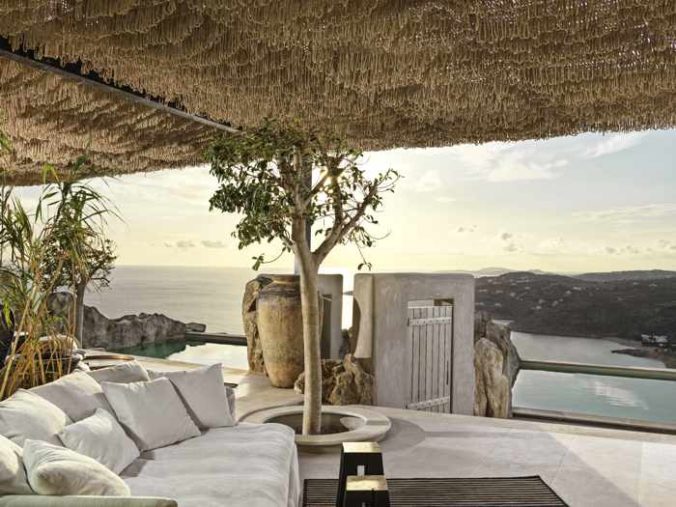 Private patio and pool for one of the Honeymoon Retreat suites at Panoptis Escape villas on Mykonos