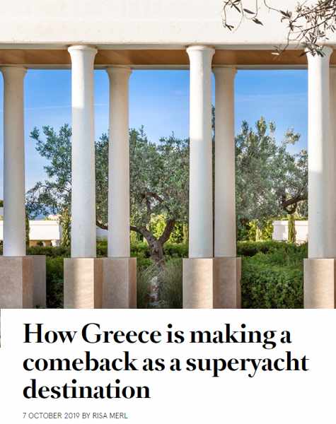 Screenshot of Boat International article about Greece as a superyacht destination